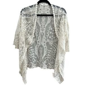 Love Tree Los Angeles White Lace Boho Cardigan-Medium